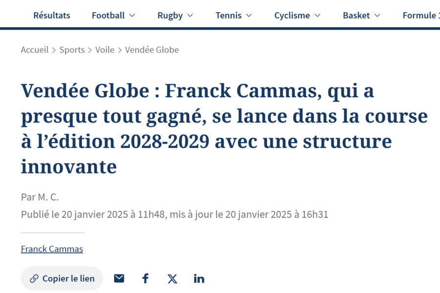 Vendée Globe : Franck Cammas, qui a presque tout gagné, se lance dans la course à l’édition 2028-2029 avec une structure innovante
