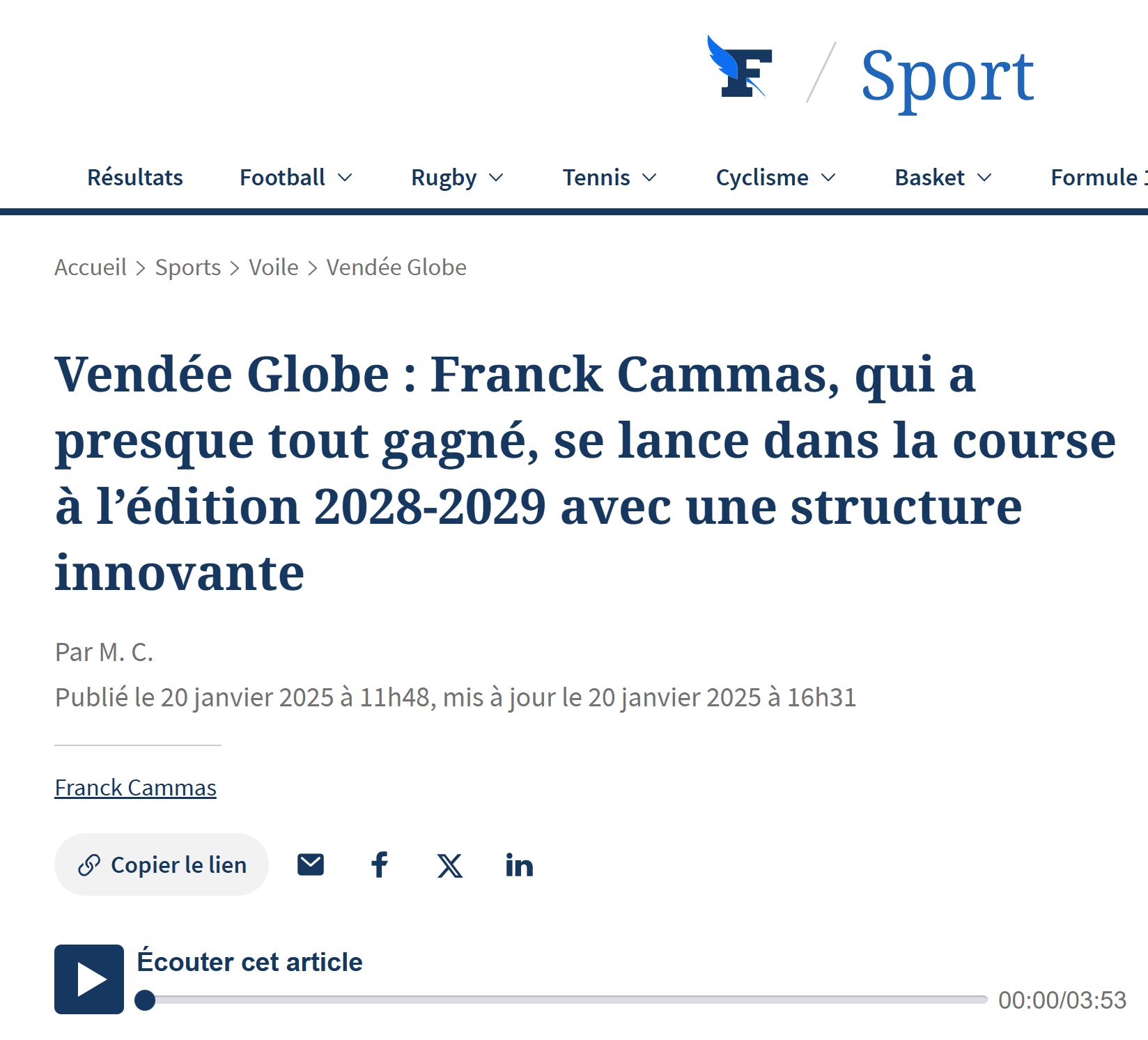 Vendée Globe : Franck Cammas, qui a presque tout gagné, se lance dans la course à l’édition 2028-2029 avec une structure innovante