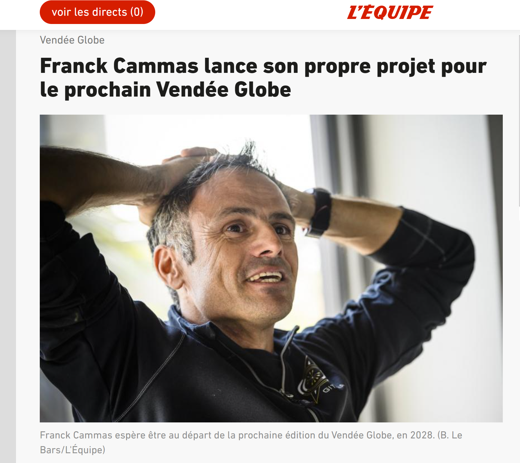 L’Equipe : Franck Cammas lance son propre projet pour le prochain Vendée Globe